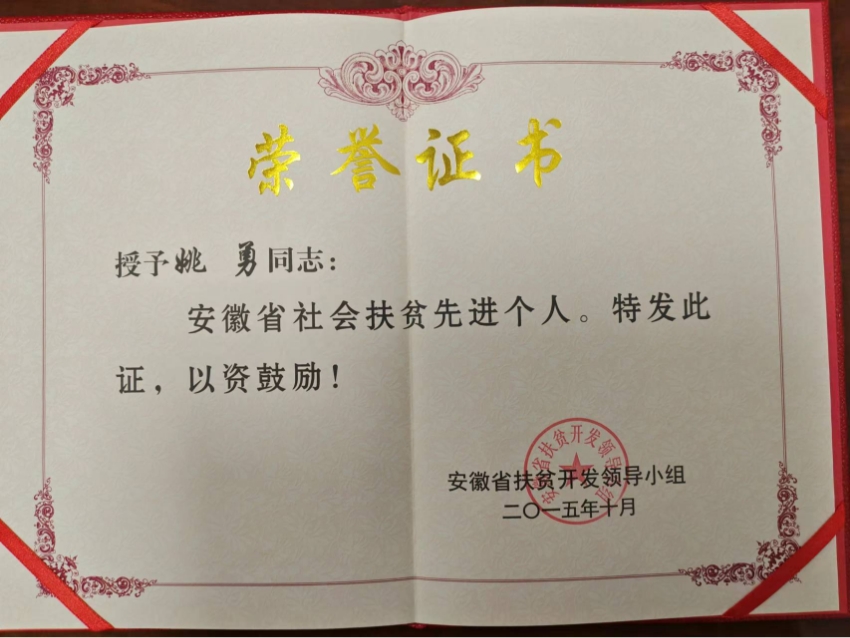 2015年10月安徽省社会扶贫先进个人