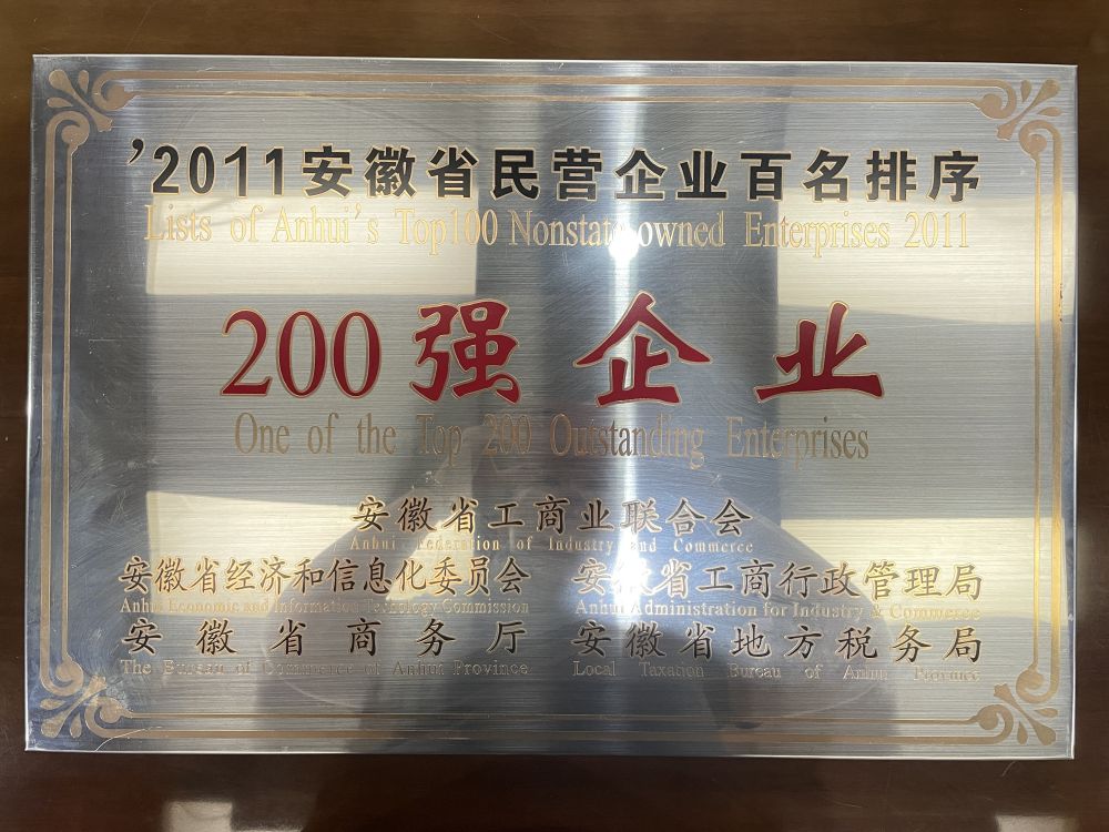 2011年安徽省民营企业百名排序200强企业