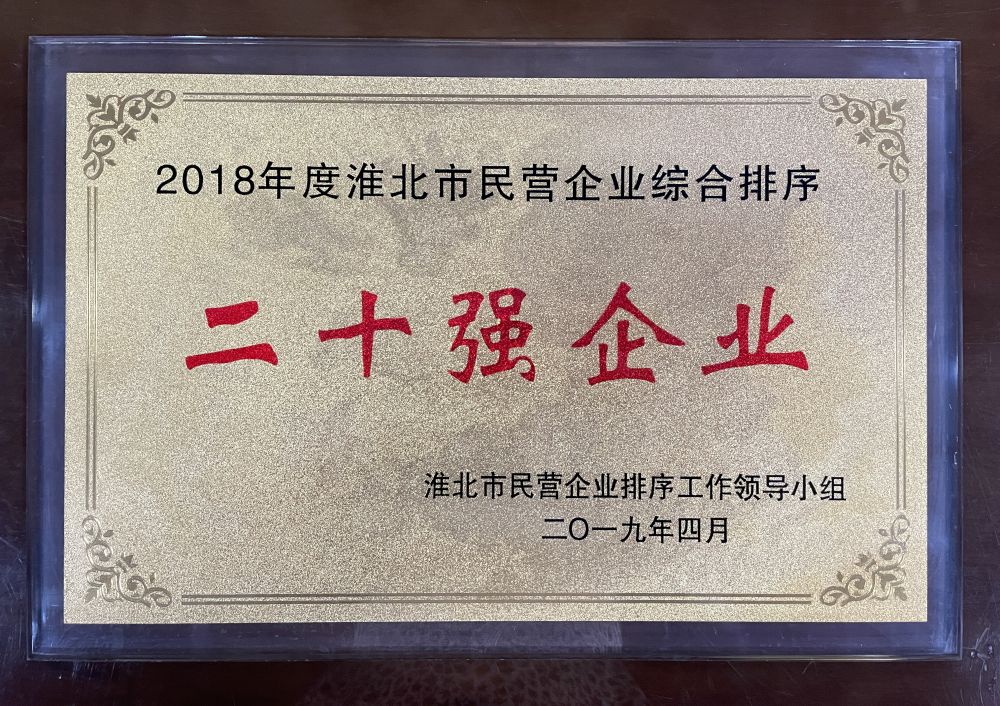 2019年4月2018年淮北市民营企业综合排序二十强”