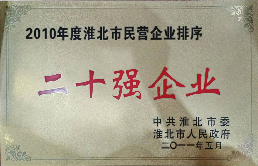 2011年5月2010年度淮北市民营企业排序二十强企业
