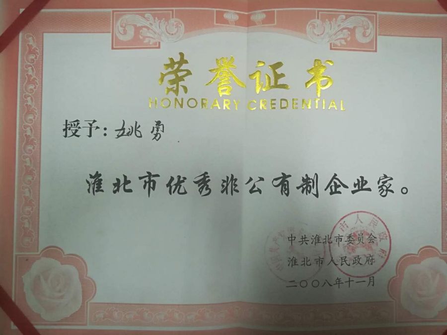 2008年11月淮北市优秀非公有制企业家
